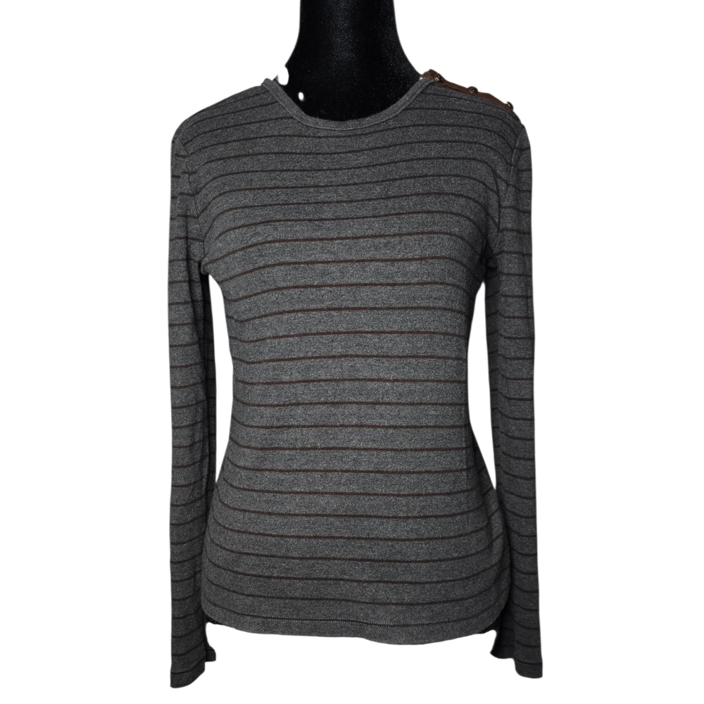 Ralph Lauren Charcoal and Brown Striped Long Sleeve Top